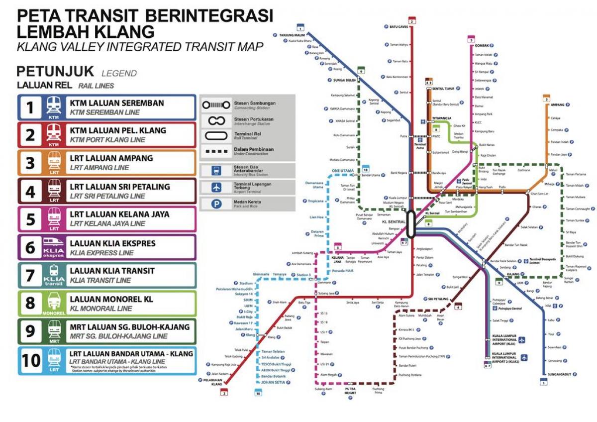 јавниот транспорт мапата куала лумпур