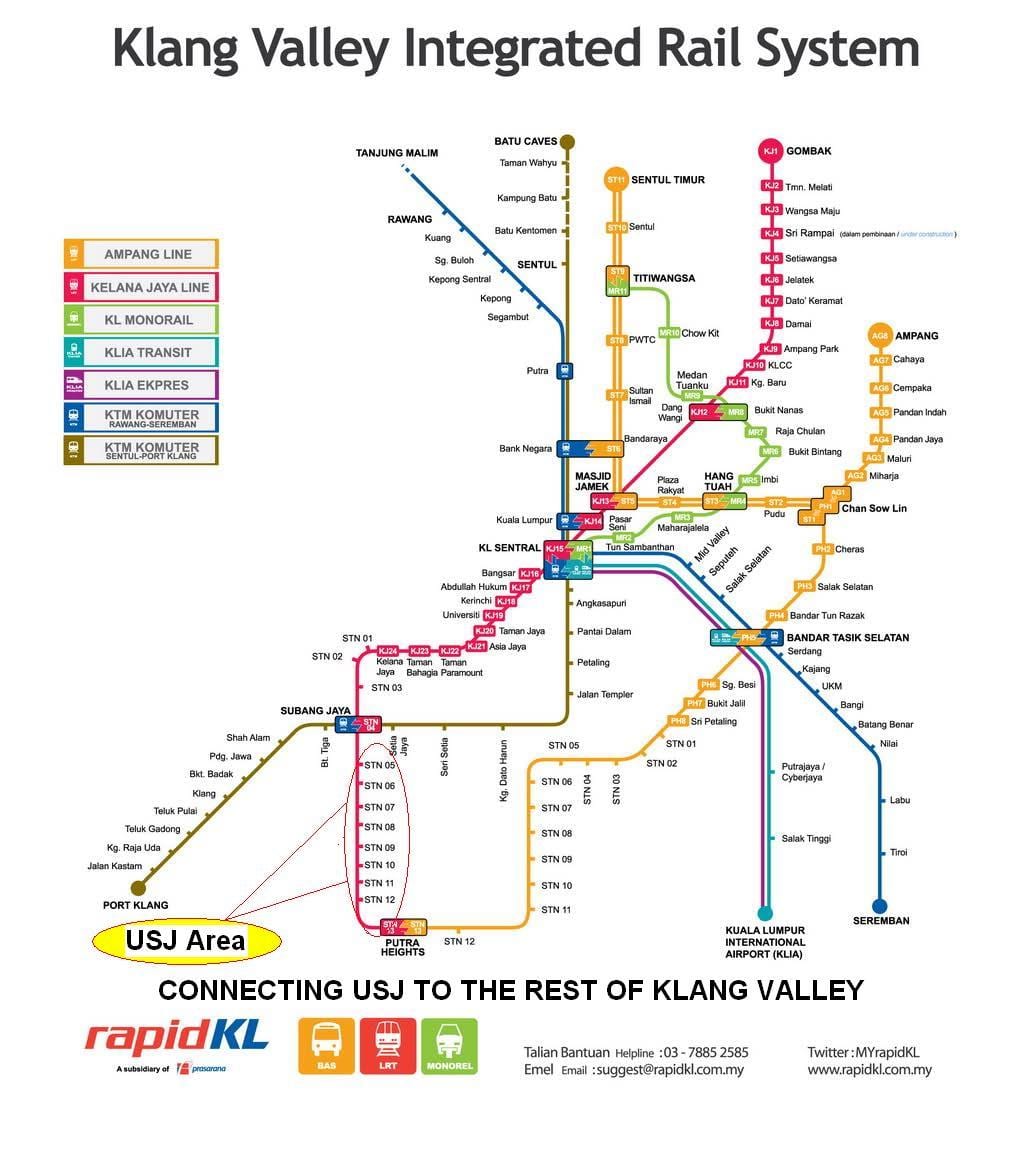 subang jaya lrt маршрутата на мапата